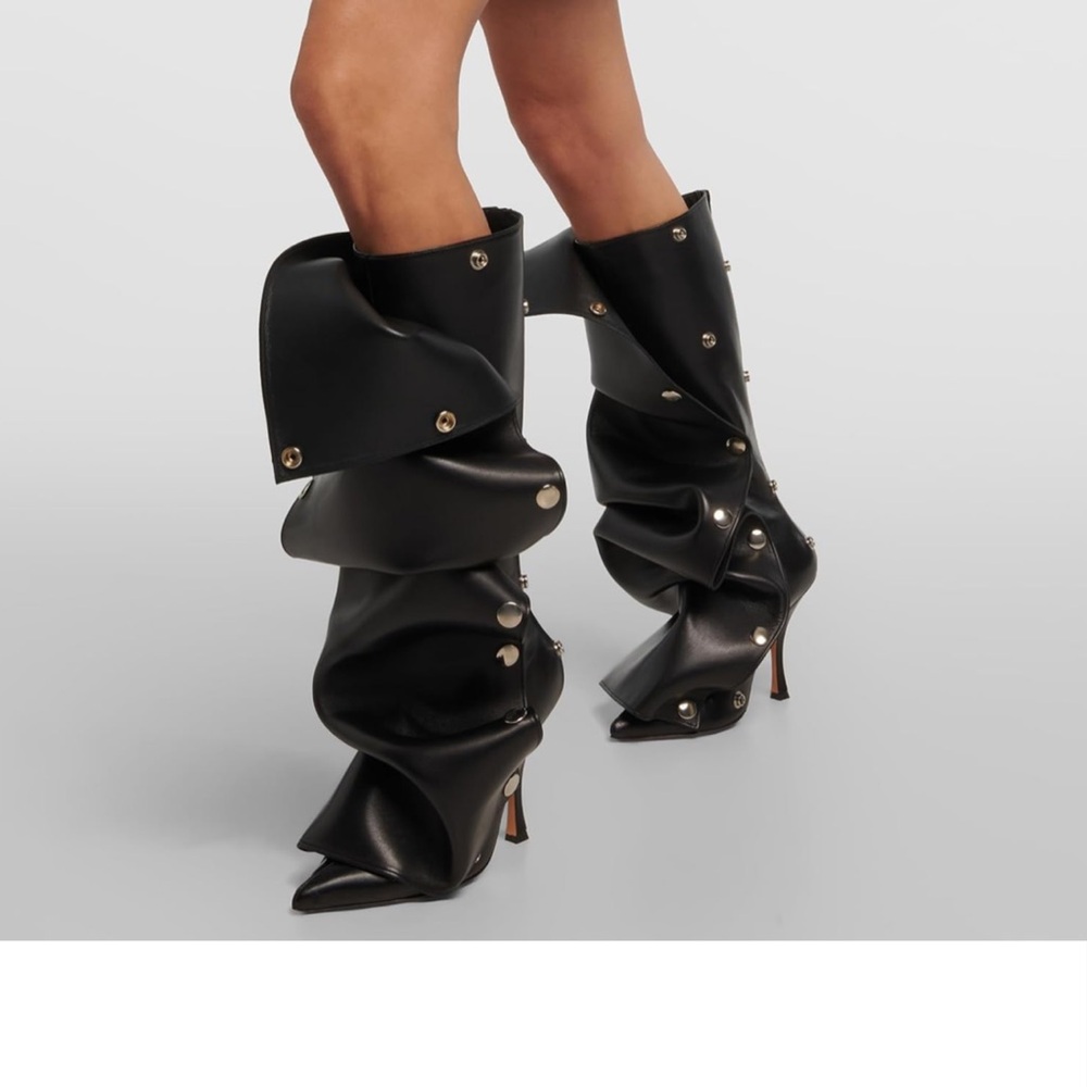 Black Patent Leather Heeled Boots with Stiletto Heel